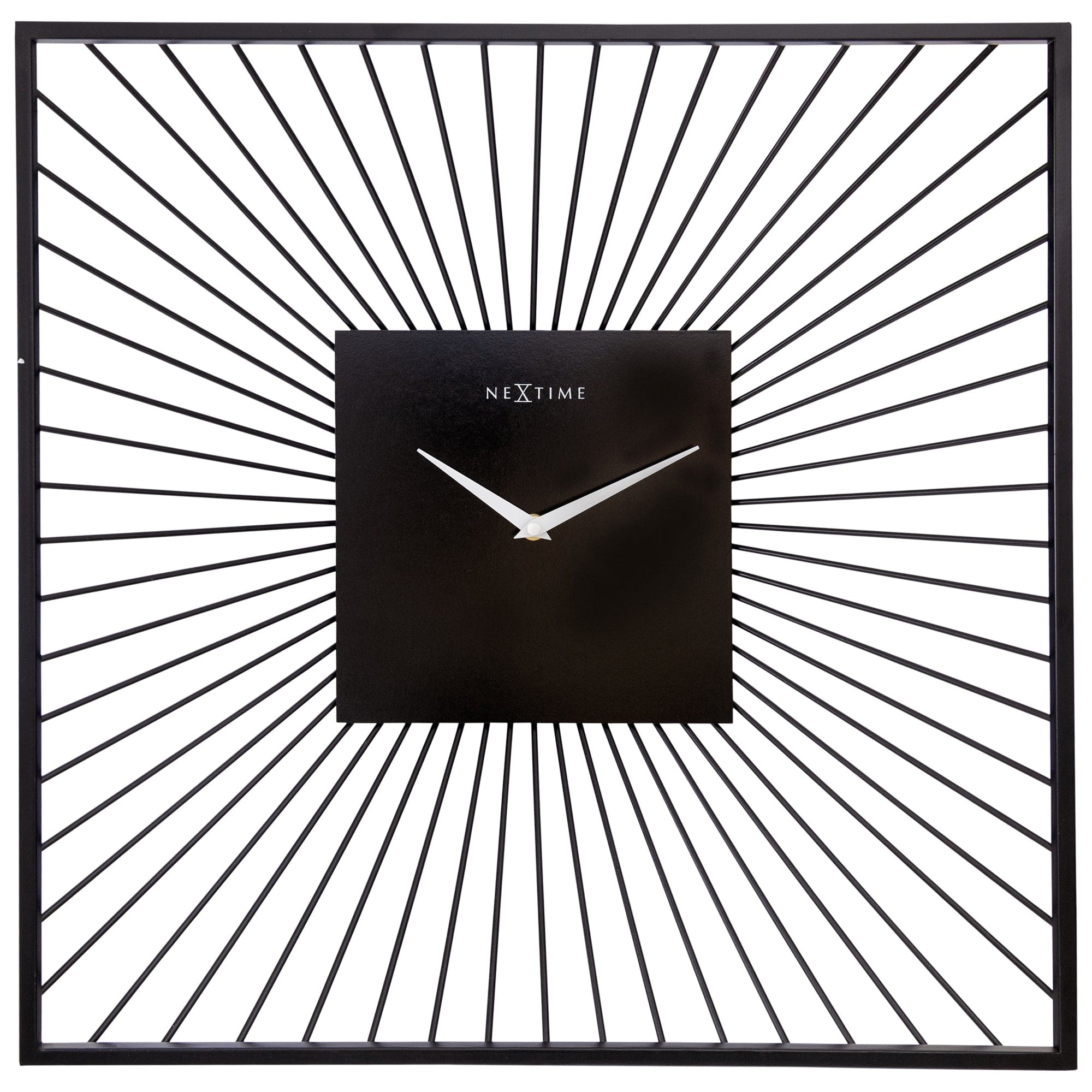 Black metal Vasco Square wall clock by NeXtime Clocks, 45x45x15cm, with a silent movement and modern square design.